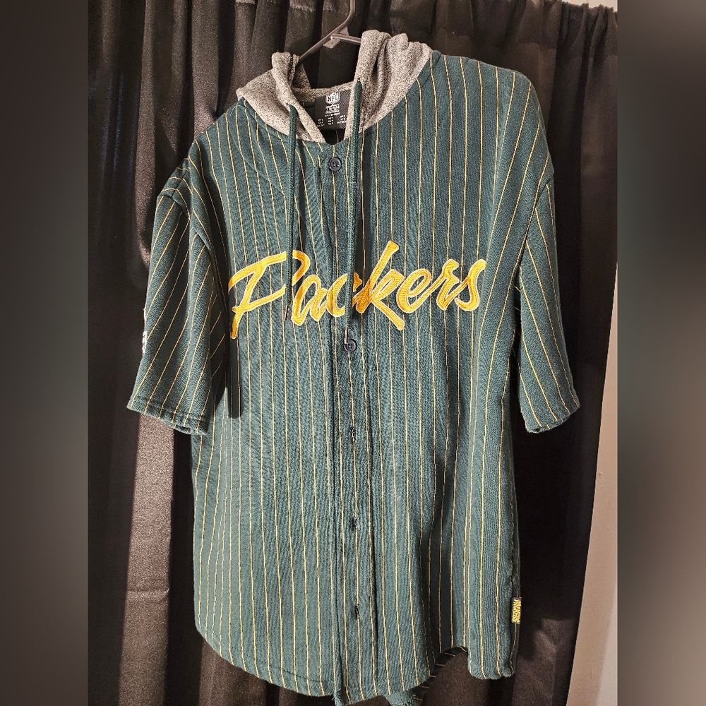 Rare Green Bay Packers Hoodie Adult Small Short Sleeve Pinstripe Sewn Jersey Men